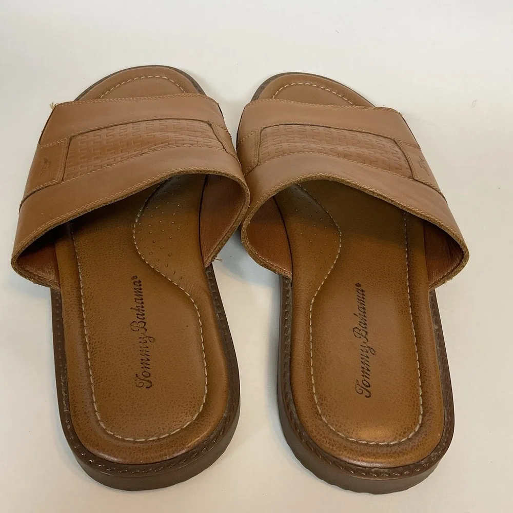 Tommy Bahama‎ Gennadi Palms Slide Sandals Men's Sz 11 Brown Textured Leather